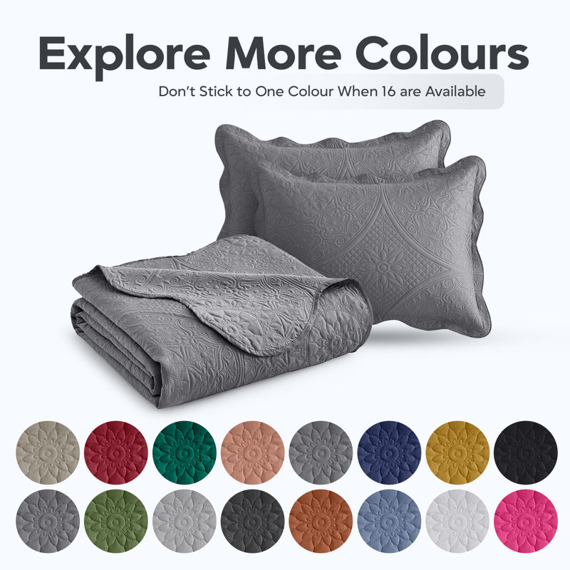 Couvre-lit matelassé doux en microfibre à ultrasons avec taies décoratives assorties, Gris