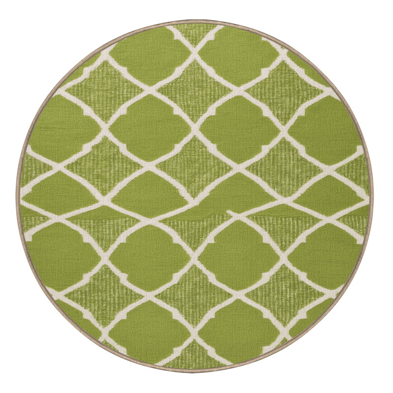 Machine Washable Trellis Brown Area Rug, Rond 3 pi