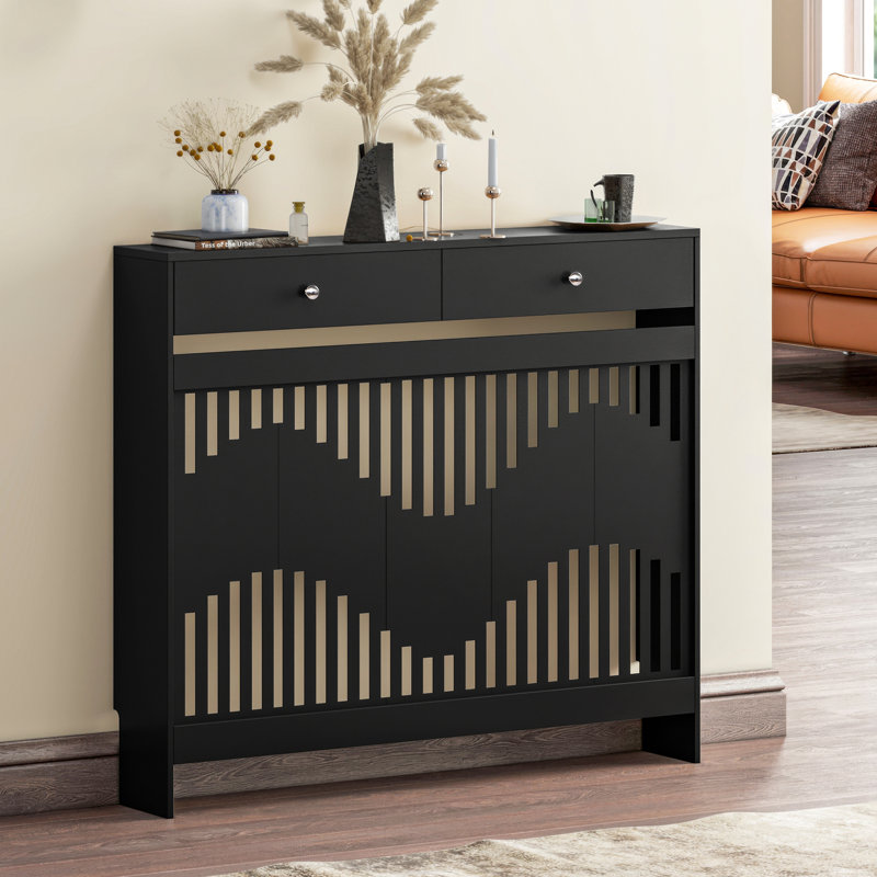 Radiator Cover With Drawers, Modern Mdf Wood Cabinet Shelf Heating Cover For Living Room Bedroom Hallway, Black