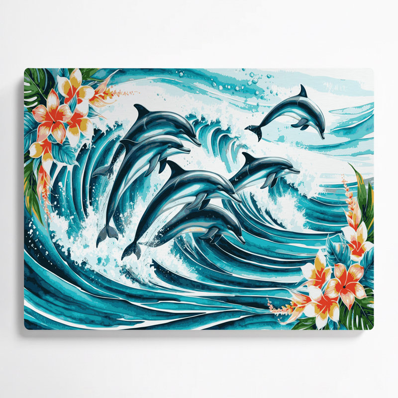 «Hawaiian Leaping Dolphins», art mural en métal bleu, H 16 po x l 20 po