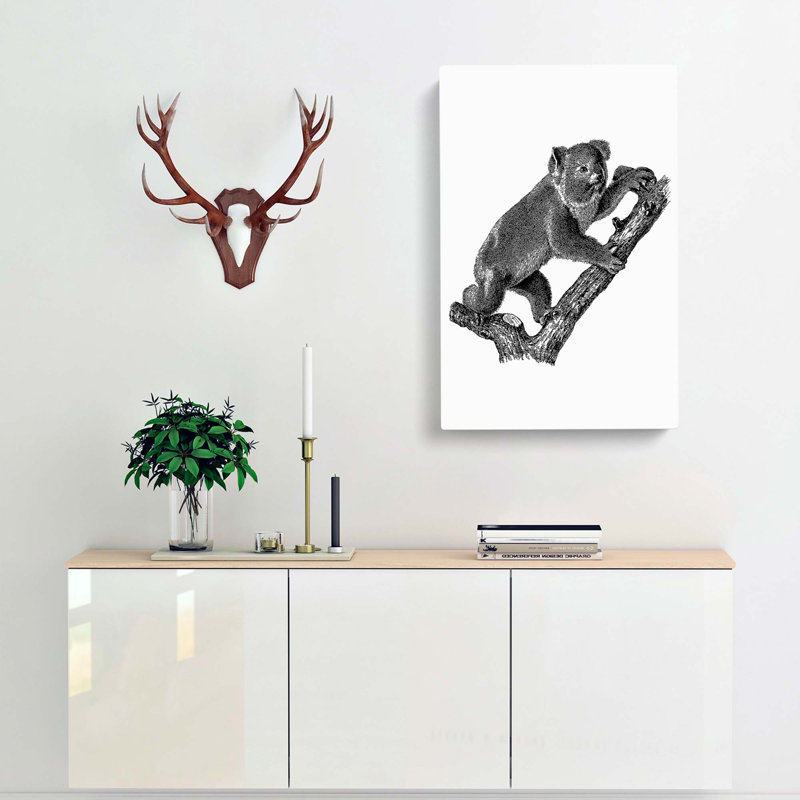 Koala Bear Illustration In Black & White - Wrapped Canvas Print, 50cm H x 35cm W x 3cm D