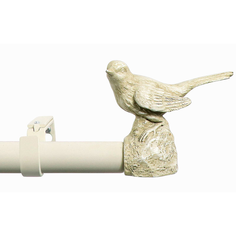 Country White Adjustable Metal Curtain Rod with Bird Finials