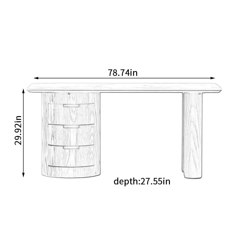 Bureau d'écriture à 4 tiroirs Retro, H 29,92 po x l 78,74 po x P 27,55 po