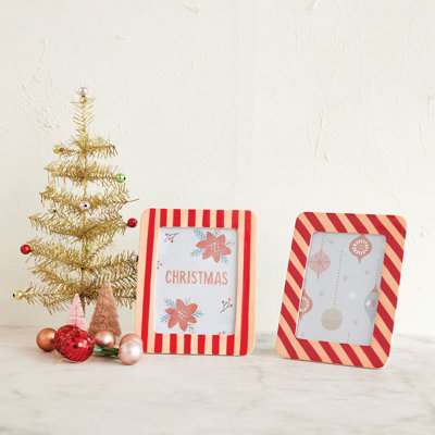 2-Piece Hand-Painted Stoneware Photo Frame With Stripes