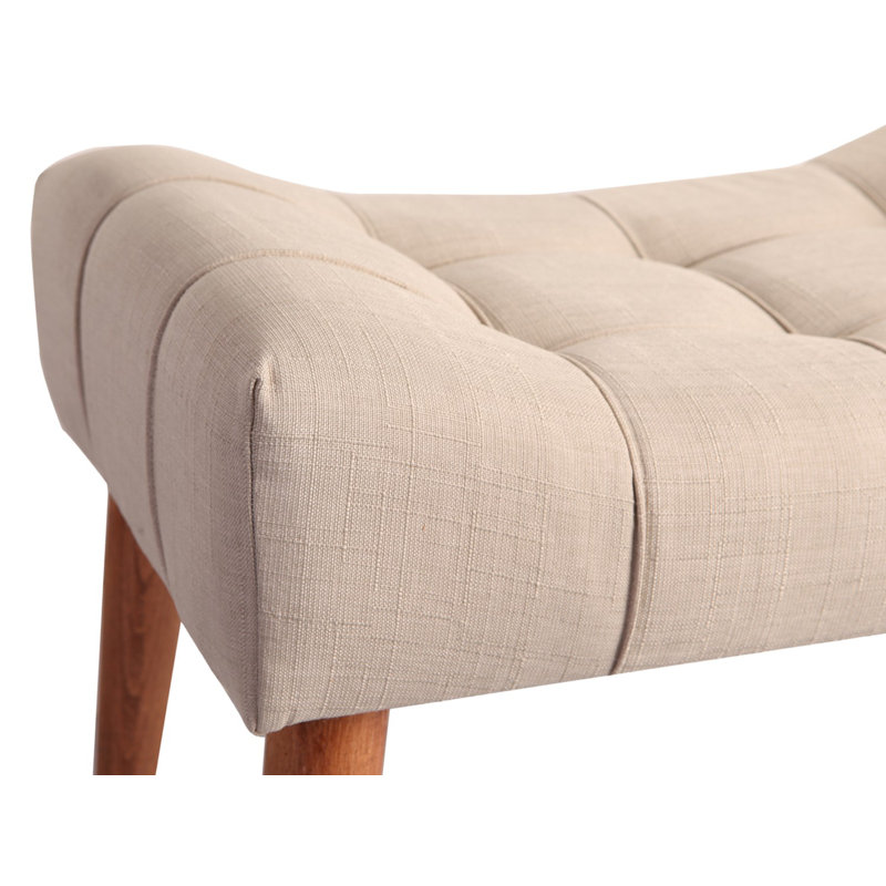 Modern Pouffe with Solid Wood Frame, Cream Color, 22.8 x 17.7 x 15.7 inches | 100% Polyester Easy Clean Fabric & 32 DNS Foam for Comfort | Stylish Addition for Rustic & Scandinavian Decor