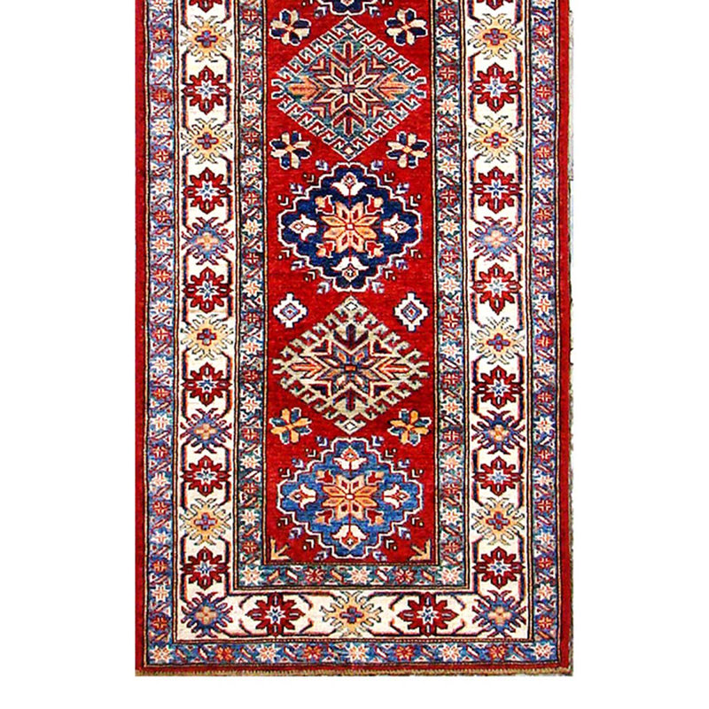 Tapis unique rouge / beige / bleu noué à la main de haute qualité