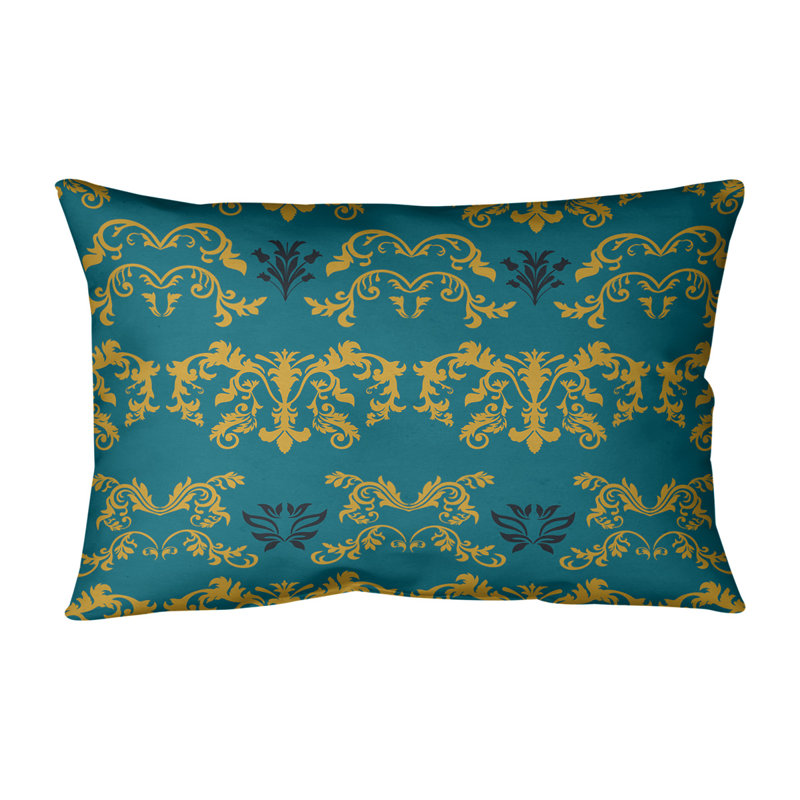 Jacksonville Damask Linen Reversible Throw Pillow, Cotton Twill, Dark Green/ Yellow/Black