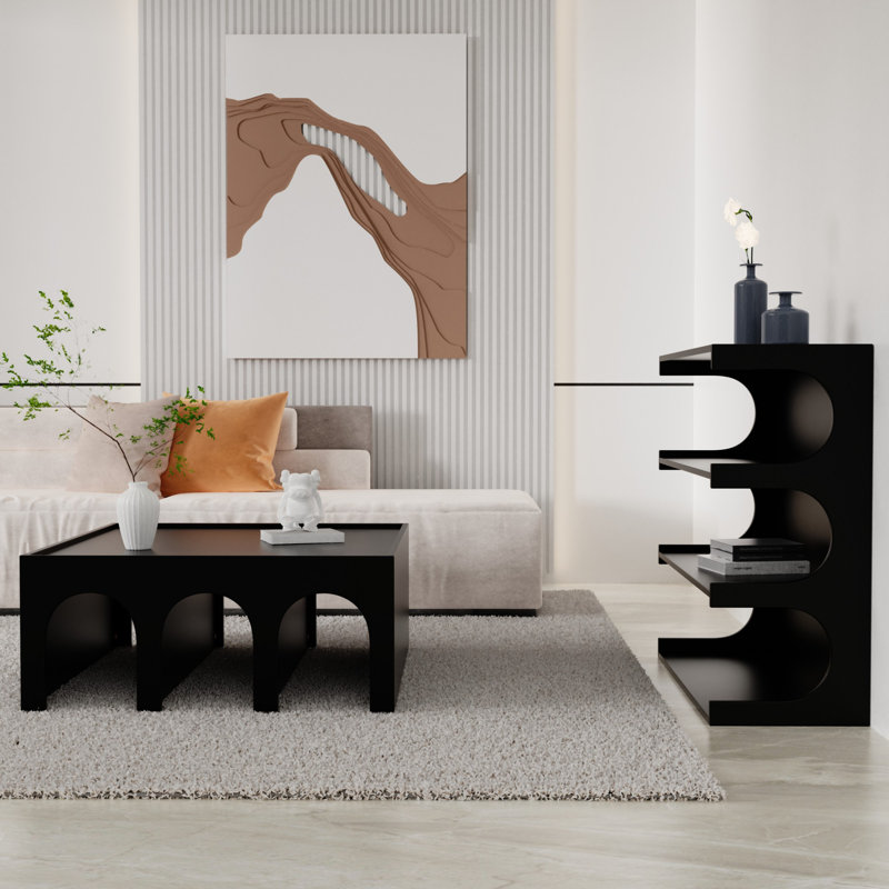 Multifunctional 4-Tier Black Book Shelf & Coffee Table, Black