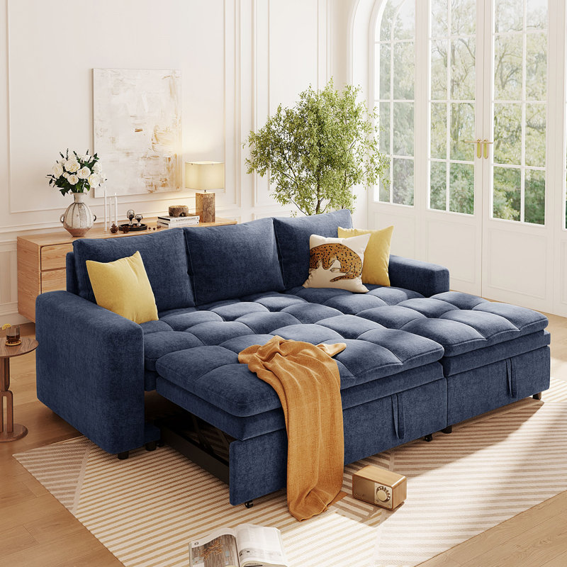 U_STYLE Canapé-lit modulaire rembourré avec espace de rangement, Polyester bleu