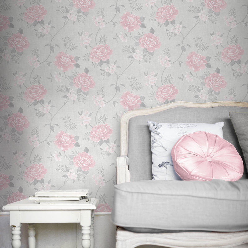 Deshotel 10.05m x 53cm Semi-Gloss Wallpaper Roll, Pink