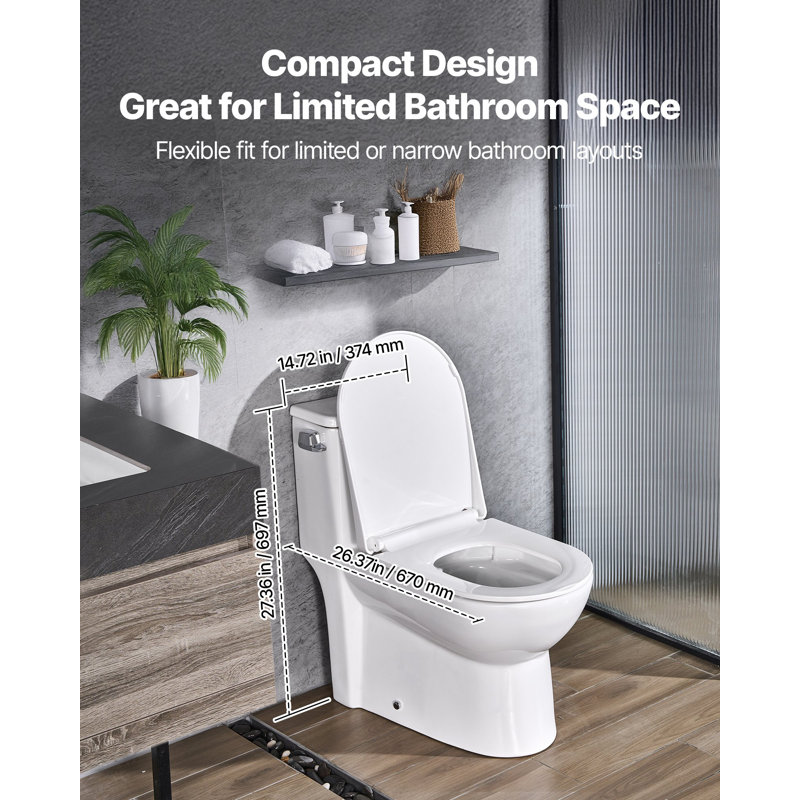 One-Piece Toilet, Elongated Toilet Vortex Left Flush 1.28 GPF, Toilets For Bathroom With Comfortable Chair Seat, Standard Height, Easy-Clean Skirted Design, 12 Inch Rough-In, White + Silver