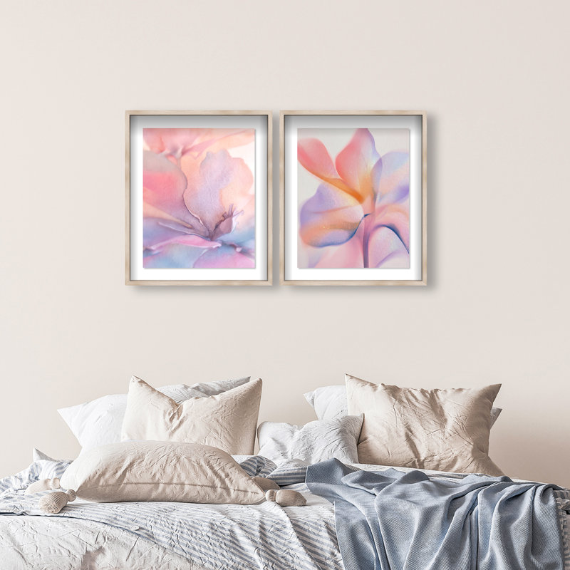 Watercolor Petals Set Shadowbox Abstract Print by Oliver Gal, Black Frame, 16 x 20, 25.5"H x 31.5"W, Natural Oak Shadowbox