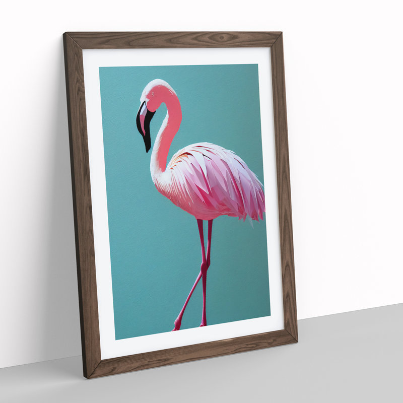 Stunning Flamingo - Single Picture Frame Print, 64cm H x 46cm W x 2cm D, Walnut 