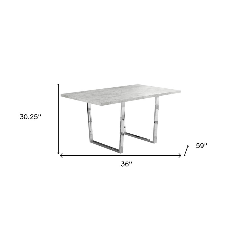  Table de salle à manger 59 "en métal gris et argent, Brown Wood / Gray, Manufactured Wood