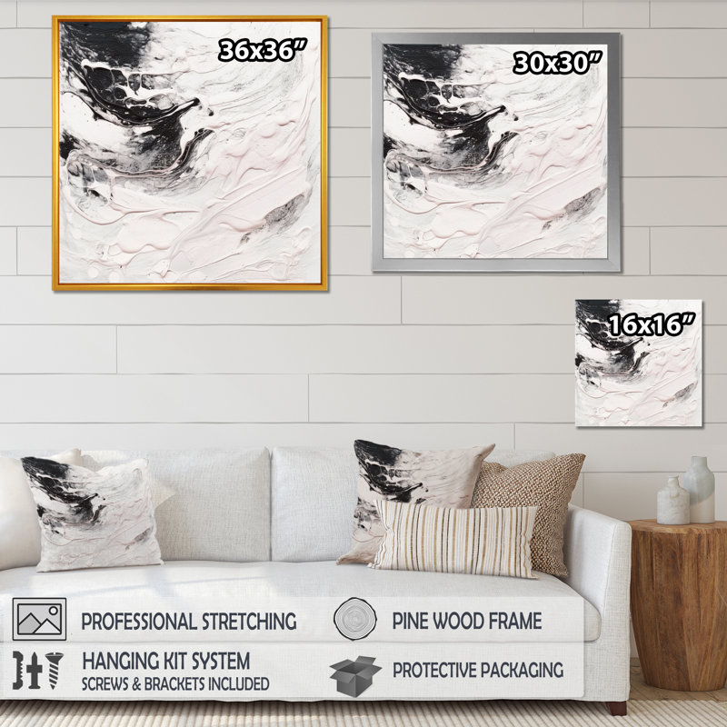 «White Twist Watercolor II», impression sur toile, Cadre photo noir, H 16 po x l 16 po x P 1 po