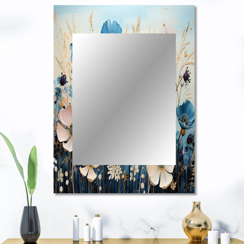 Meadow Whimsical Meadowscape Pointillism - Meadow Mirror, Traditional Unique Wall Mirror, Printed Metal Art, 40" x 30"