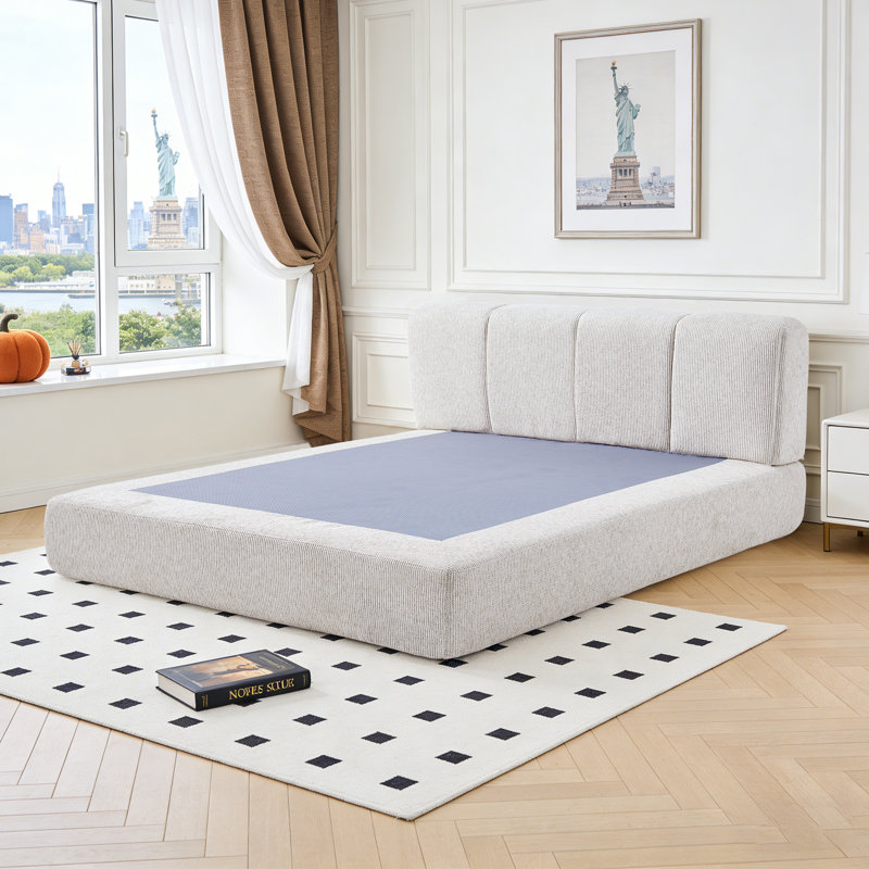 Cadre de lit plateforme tapissier grand format avec base de lit rembourrée avec tête de lit, ressorts ensachés et support en mousse, sans assemblage requis (gris)