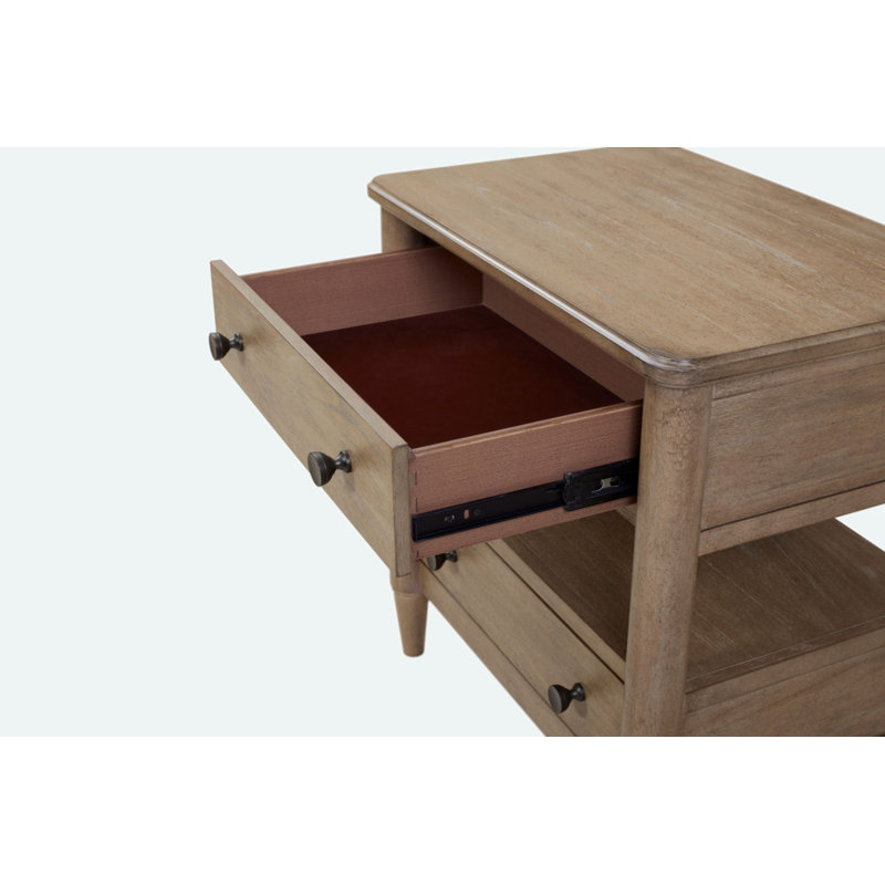 Open Nightstand With 2 Drawers And Open Shelving For Bedroom Storage And Display, Sand