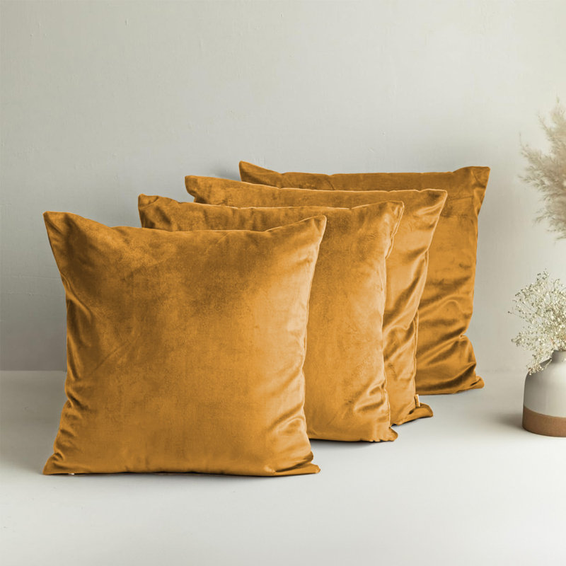 Square Luxury Velvet Throw Cushion Covers set of 4, Yellow