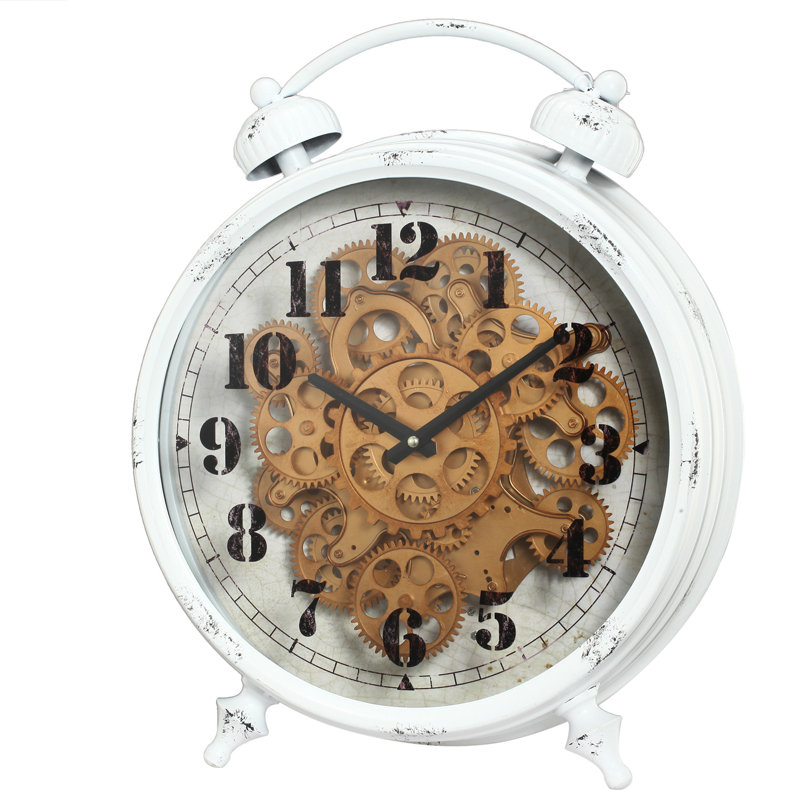 Analogue Metal Tabletop Clock with Alarm in White