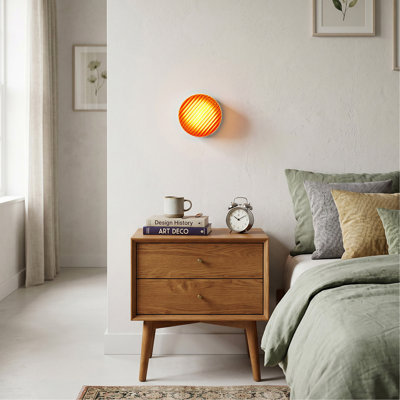 Minimalist Round Wall Light Modern Simple Design,Thick Glass Shade LED Fixture,Minimalist Round Wall Lamp for Bathroom Vanity, Bedroom Bedside, Living Room (Striped Style - Red)