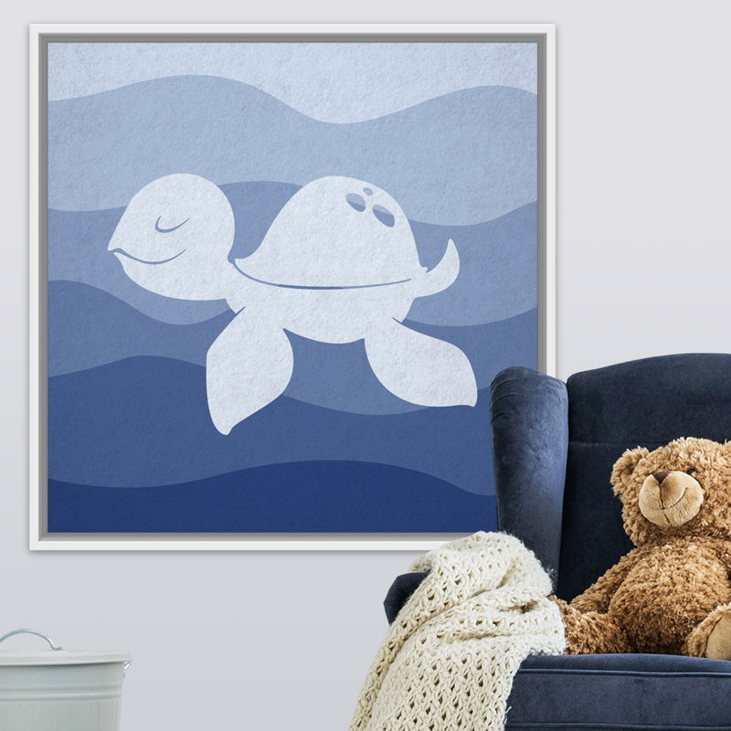 « sea tortue », impression Underwater Nursery, Cadre pour toile flottant blanc, H 36 po x l 36 po x P 1,75po