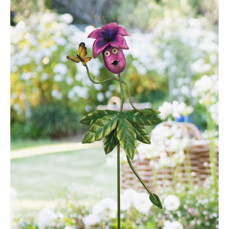 Quirky Purple and Green Metal Tulip Garden Stake