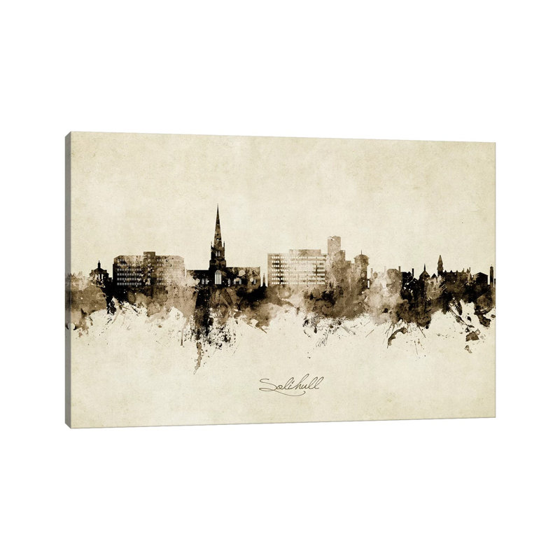 Solihull England Skyline Vintage by Michael Tompsett - Wrapped Canvas Painting, 20.32 cm H x 30.48 cm W