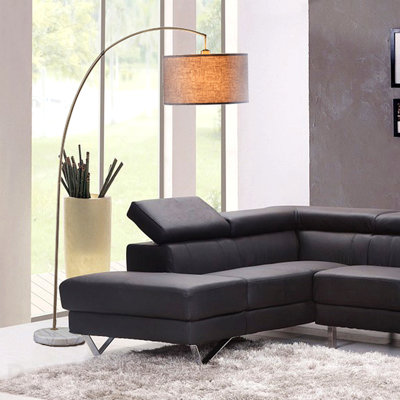 86" Tall Metal Floor Arc Lamp "Bowery", Beige And Antique Gold
