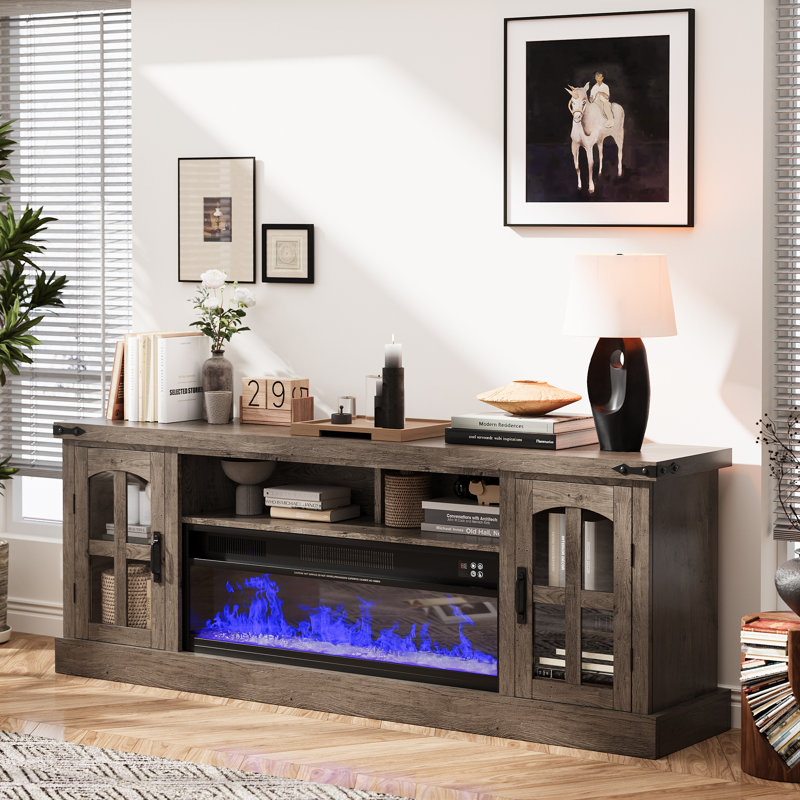 Crédence de rangement avec foyer électrique PPorfamilia l 70,9 po, Brun