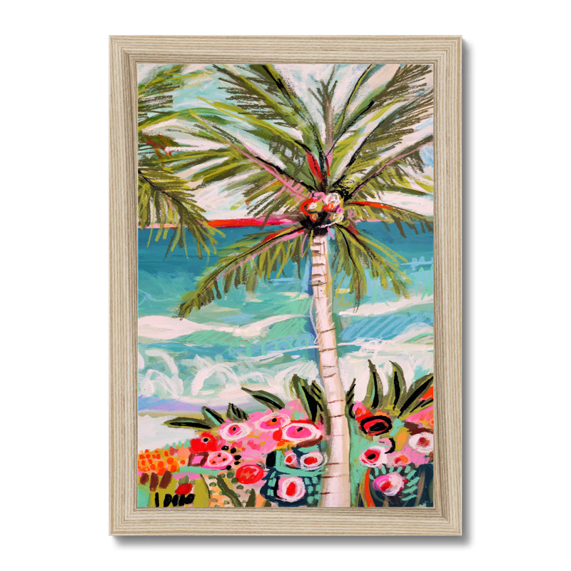Palm Tree Wimsy II 1 Piece Painting, 50cm H x 34cm W, Natural Wood Framed Paper Print