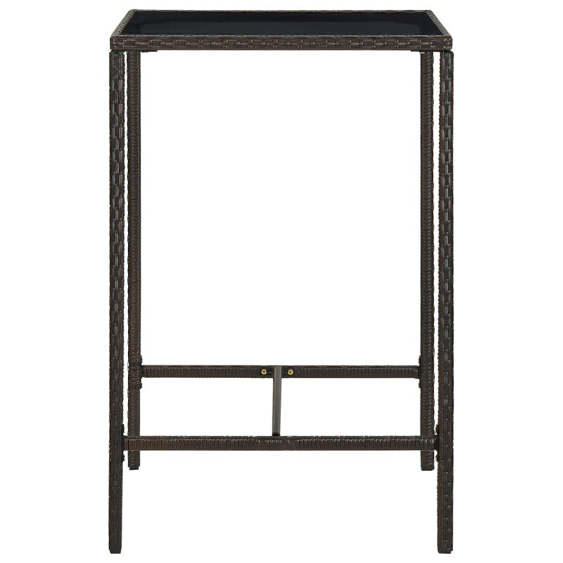 Bar Table Outdoor Pub Counter Height Table with Glass Top PE Rattan, Brown, 27.6" L x 27.6" W x 39.4" H