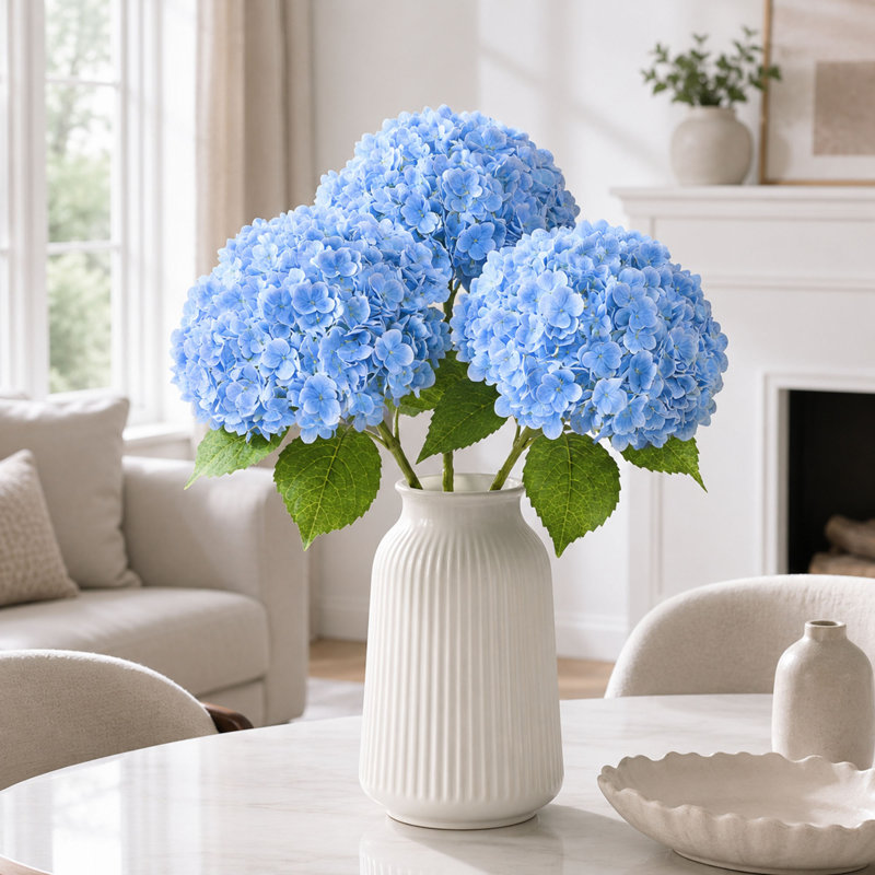 3 Piece 21'' Blue Real Touch Artificial Hydrangea Flower Set