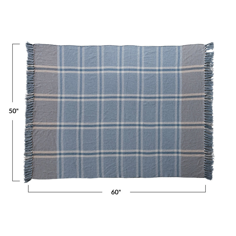 Plaid Cotton Blend Throw With Fringe