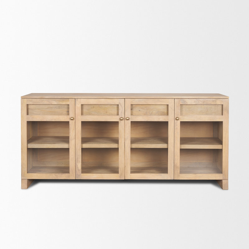 Buffet Stonewall en bois brun clair avec portes en verre, Naturel