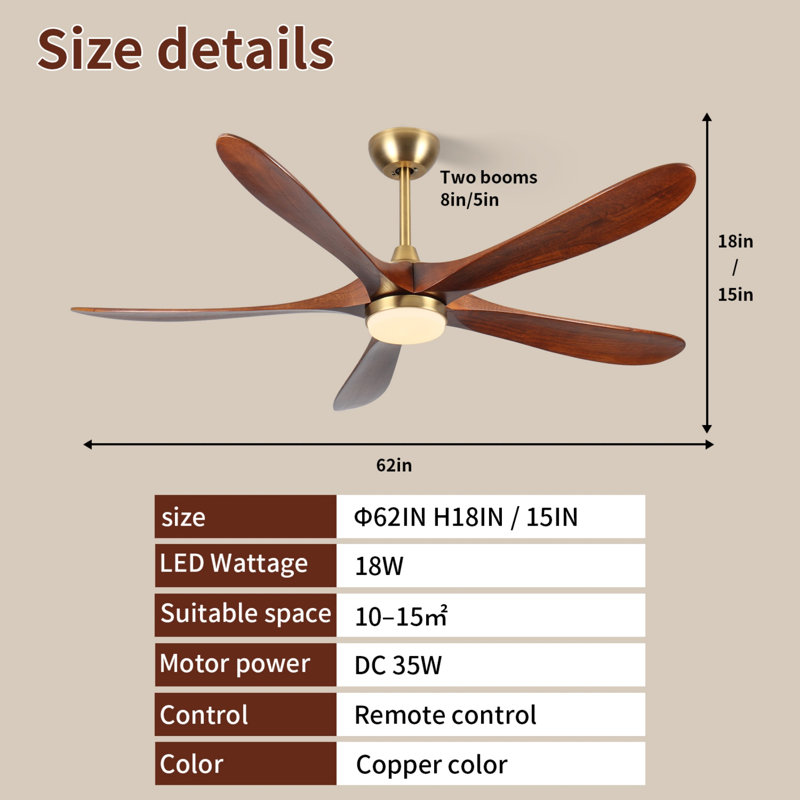 Ventilateur de plafond DEL standard à 5 pales, lumière DEL à intensité variable