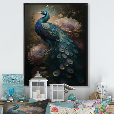 Peacock With Flowers - Peacock Canvas Print