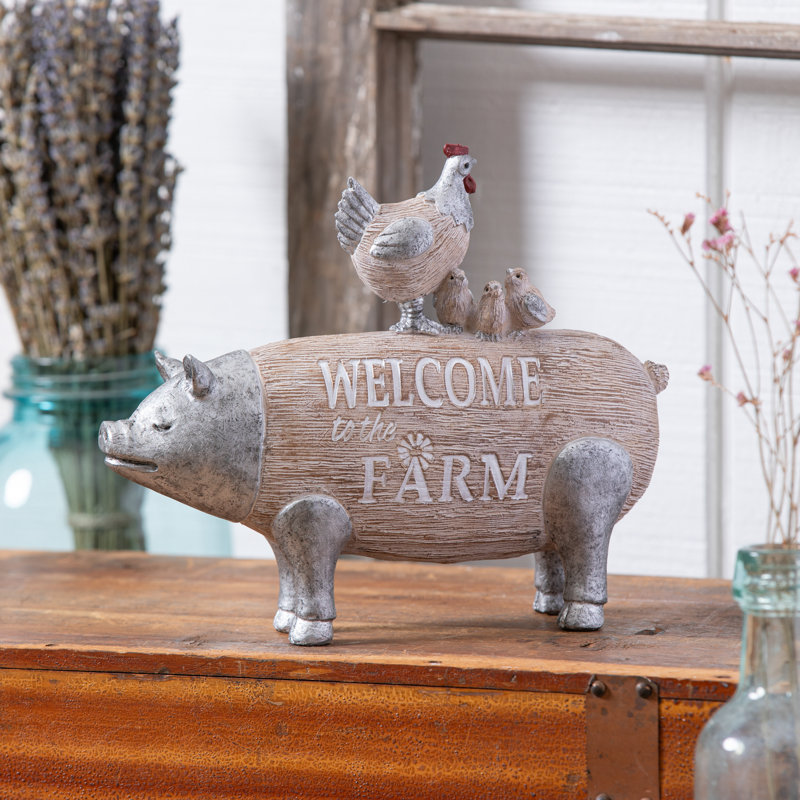 Décoration de table poulet debout sur un cochon, 9 po