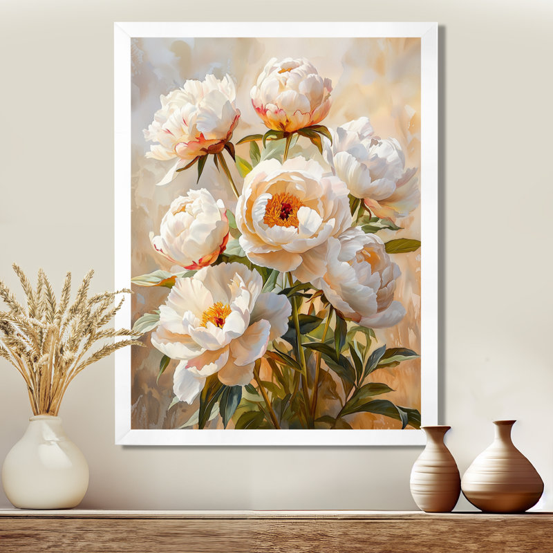Basham - Floral Canvas Wall Art, H 32 po x l 16 po, Reproduction encadrée d'une seule photo, Blanc