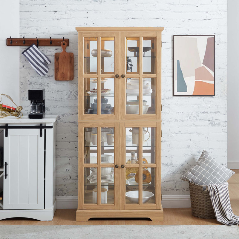 Exquisite Curio Display Cabinet with Glass Doors and Adjustable Shelves, Four - Door Design for Showcasing Precious Collectibles