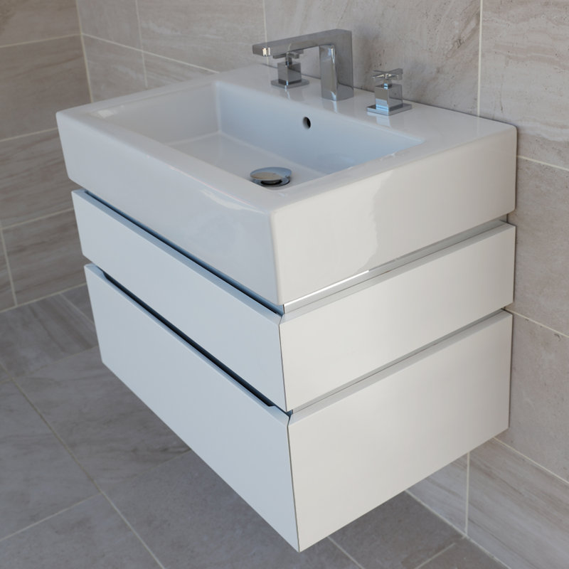 Aquagrande 28.12'' L Bathroom Sink, White, 3 Hole - 8" Centers
