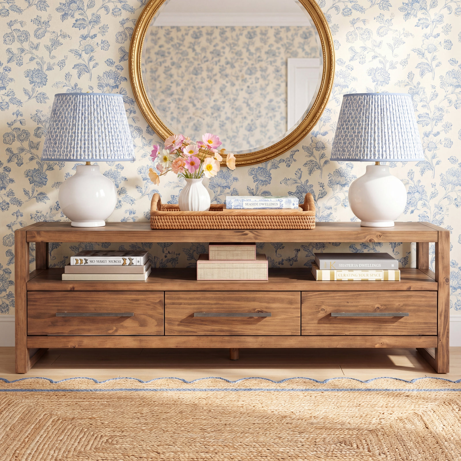 Modica Pine TV Stand, Honey Brown
