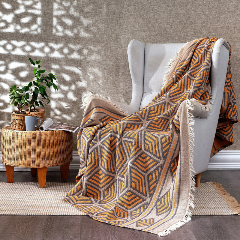 Lathan Throw Blanket, Marigold Orange, W270 x L245cm