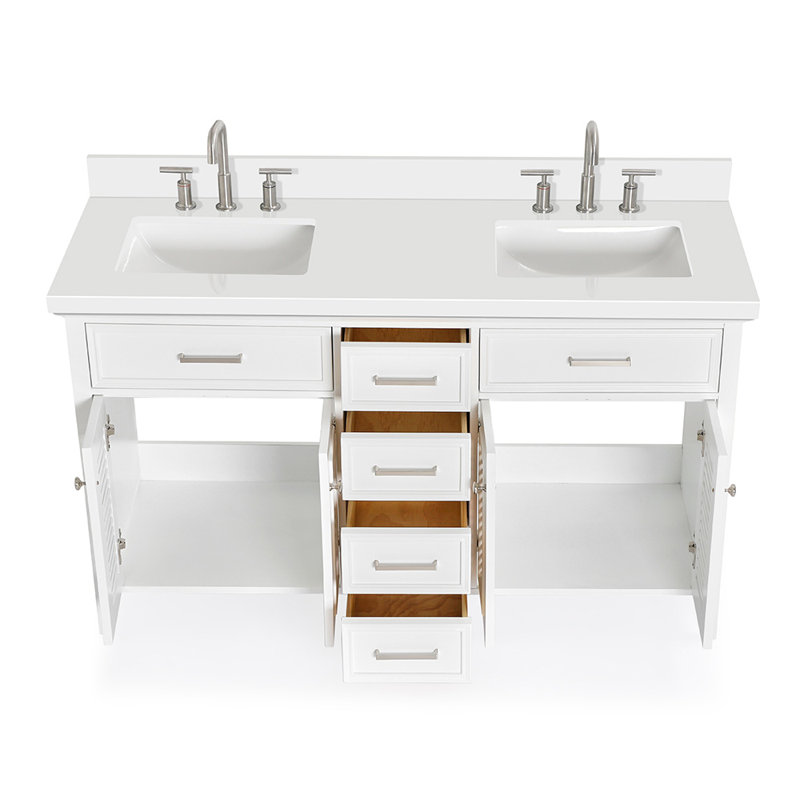 Kensington 61'' W Double Vanity, White, Rectangular, Pure White Quartz