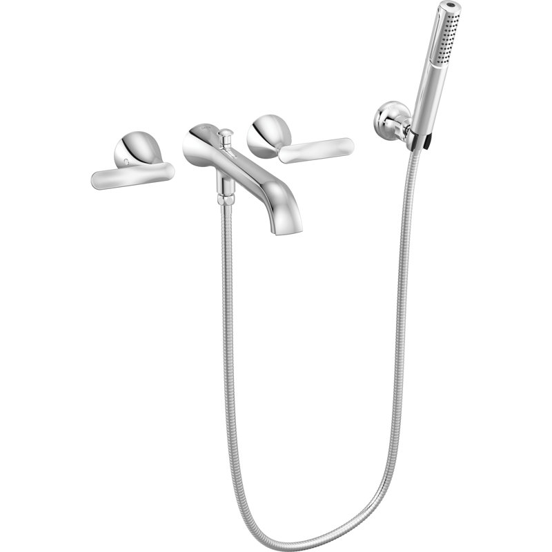 Two Handle Wall Mount Tub Filler Trim with Hand Shower, Lumicoat® Chrome