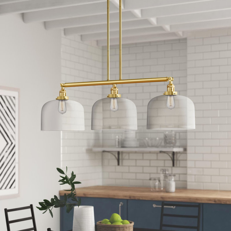 Bell - Luminaire suspendu pour îlot de cuisine 3 lumières 41 ", Ampoule à DEL rétro de 6 watts, Clair, Or satiné
