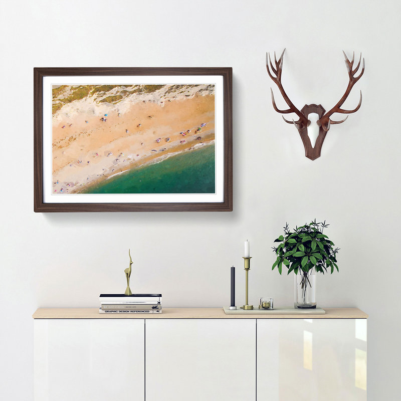 Durdle Door Beach in Wareham - Picture Frame Graphic Art Print, 48cm H x 65cm W x 2cm D, Walnut Framed