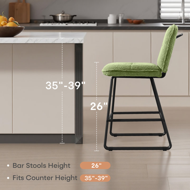26" Green Counter Height Bar stools set of 2, Green, Counter Stool (26” Seat Height)