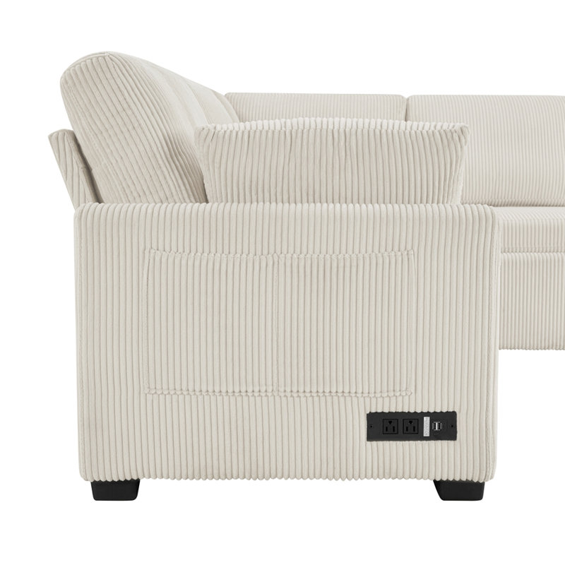 Canapé-lit modulaire convertible en U de 111 po, Velours côtelé beige