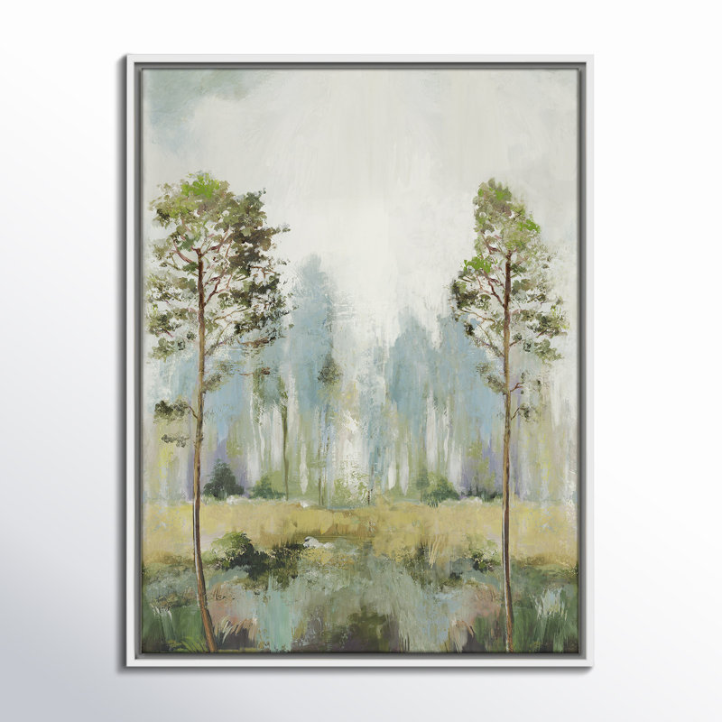 «Teton Tall Green Trees II» par Teton Pearce - reproduction encadrée sur toile, H 25,5 po x l 19,5 po, Blanc